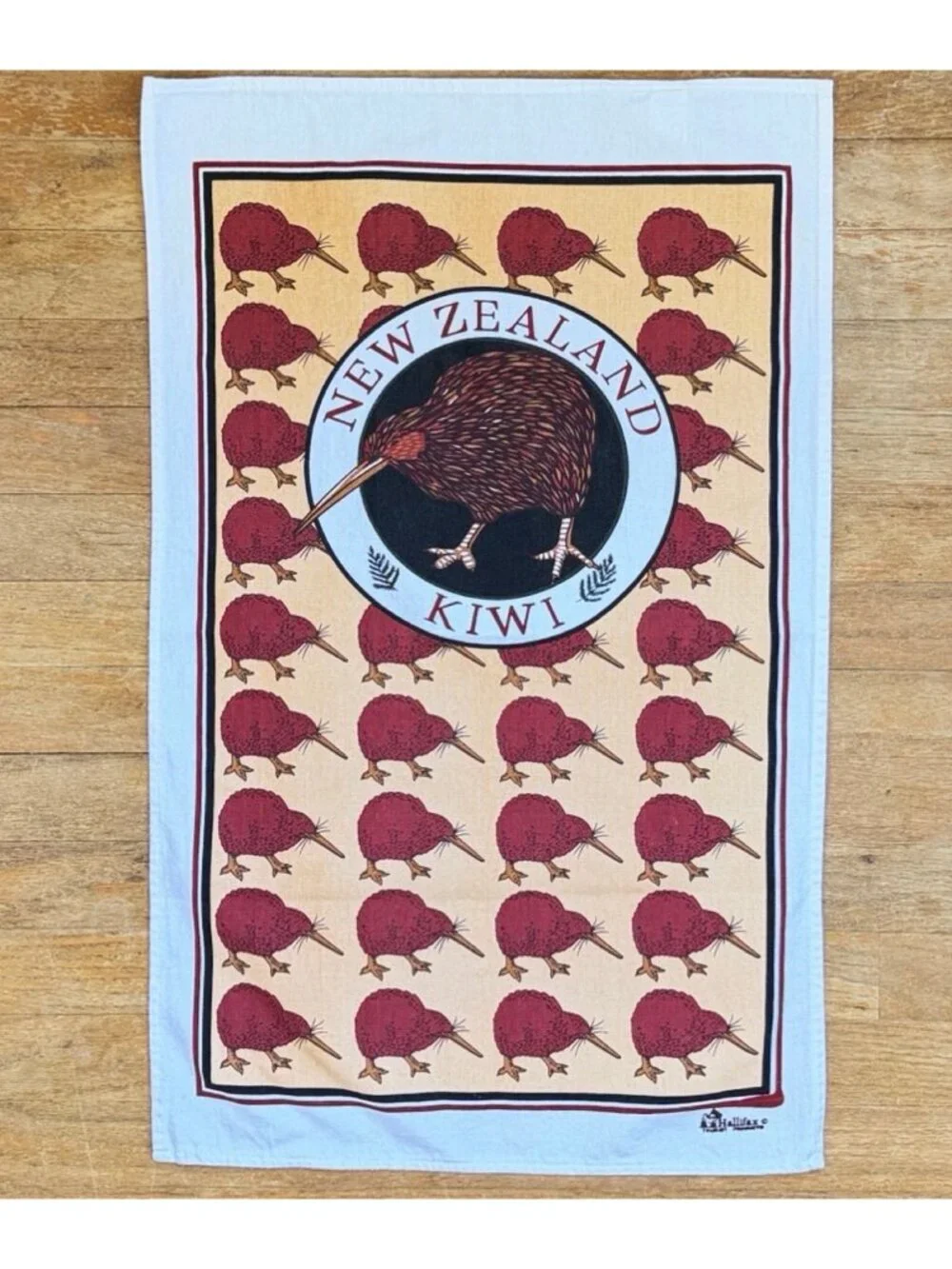 Vintage New Zealand Kiwi Tea Towel 1990s 100% Cotton National Bird Oblong 28x17